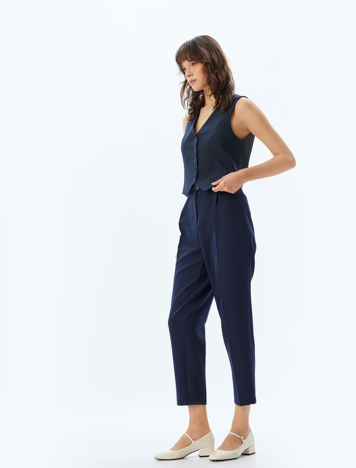  Kısa Paça Havuç Kesim Pantolon Yüksek Bel Slim Fit