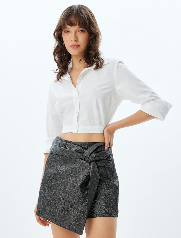  Abiye Etek Mini Fiyonk Detaylı Gofreli