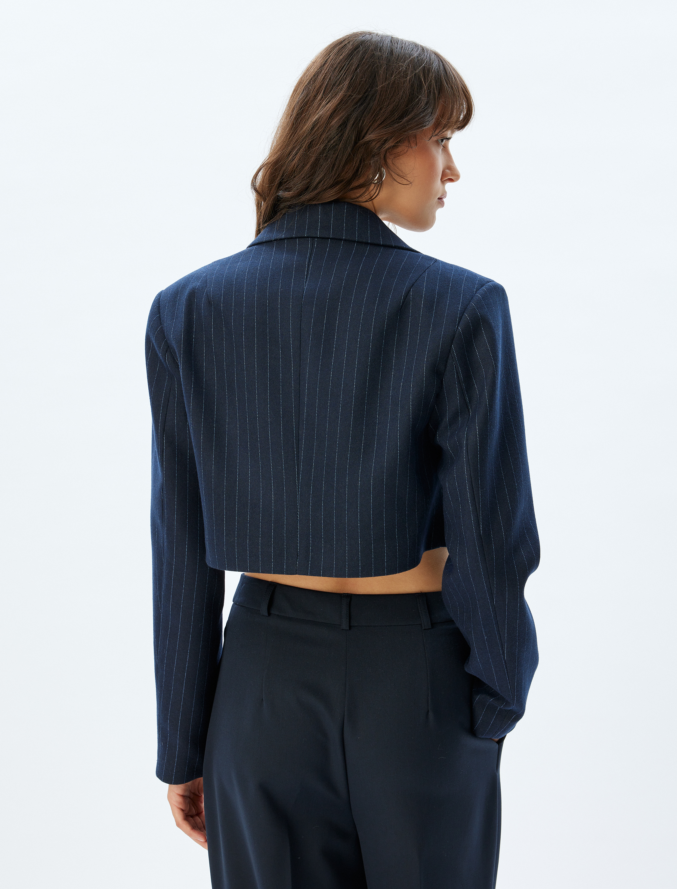   Crop Blazer Ceket Kruvaze Uzun Kollu