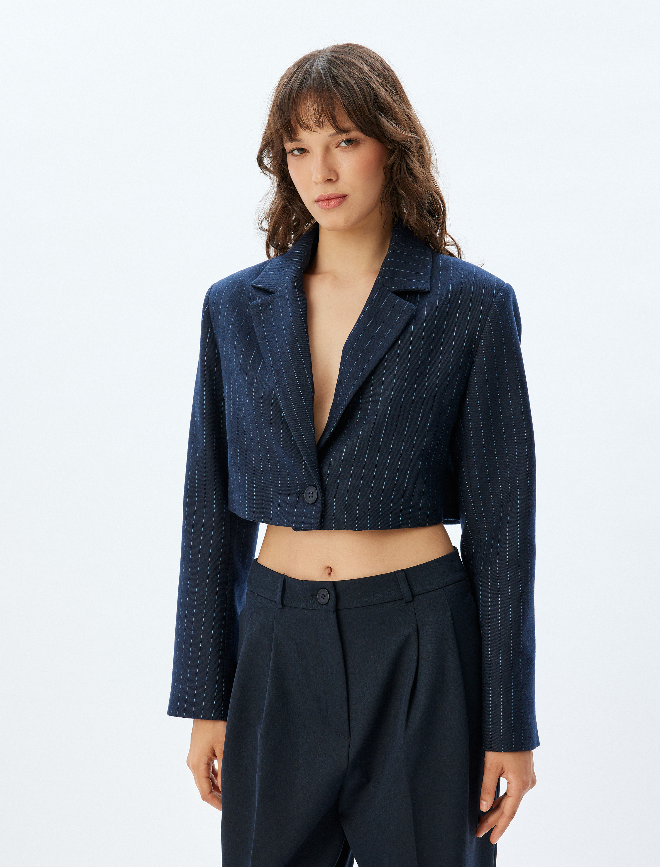   Crop Blazer Ceket Kruvaze Uzun Kollu