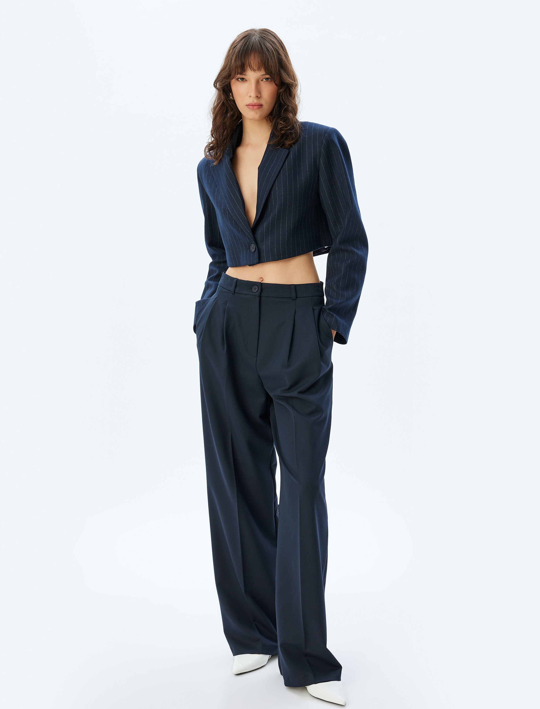   Crop Blazer Ceket Kruvaze Uzun Kollu