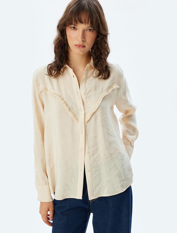  Modal Kumaş Gömlek Püskül Detaylı Uzun Kollu