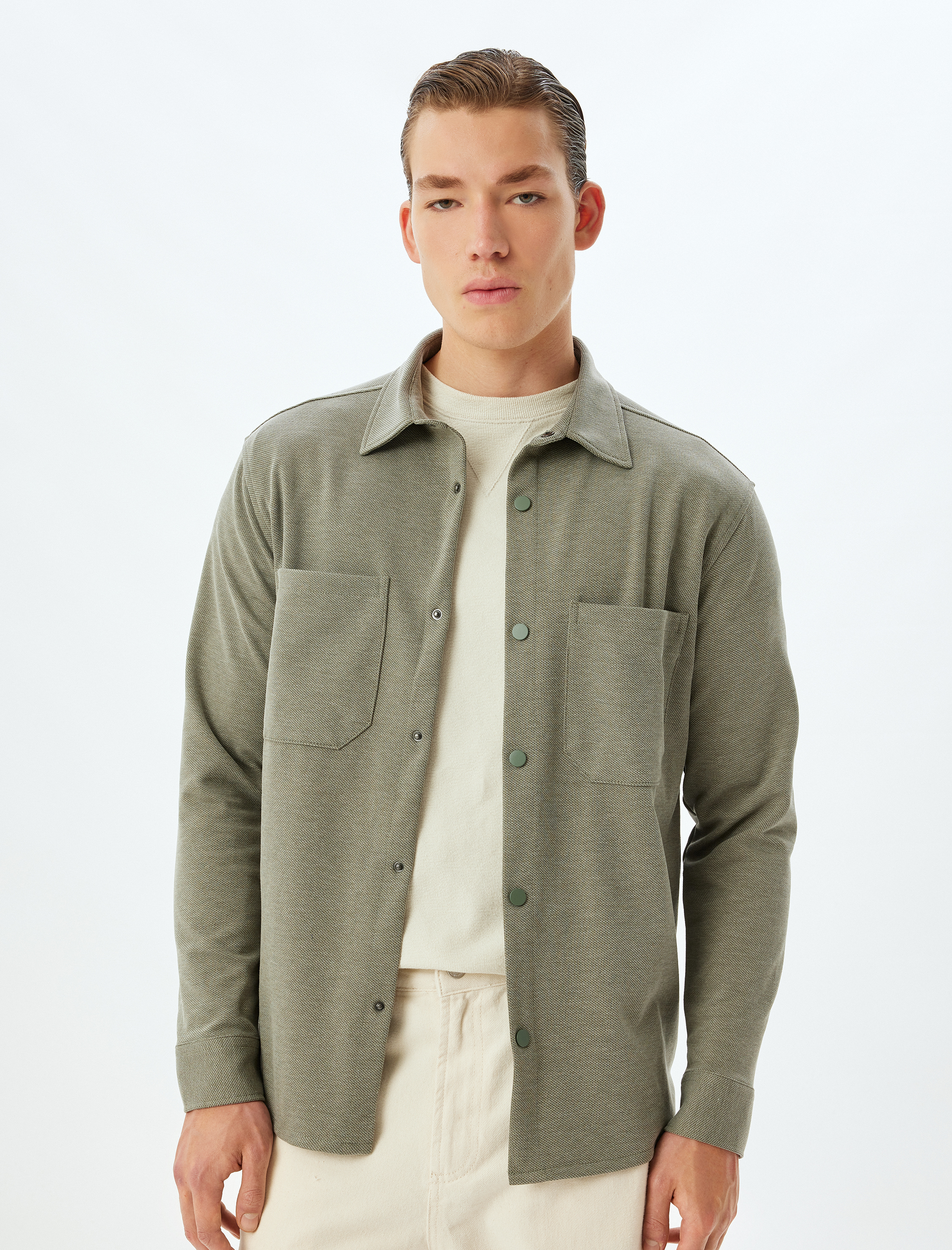   Uzun Kollu Gömlek Cep Detaylı Viskon Karışımlı Regular Fit