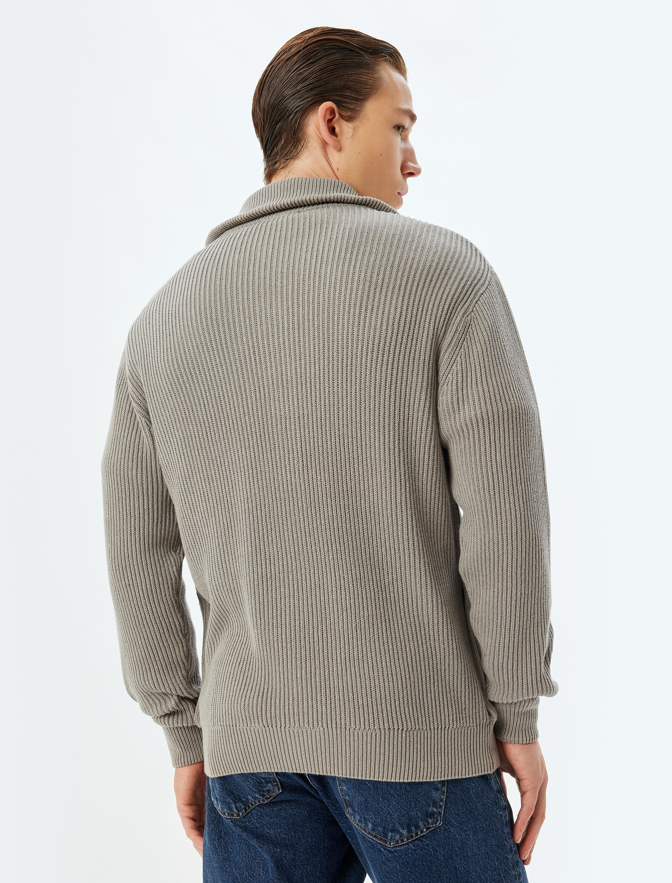   Triko Hırka Basic Fermuarlı Cep Detaylı Dokulu Pamuklu