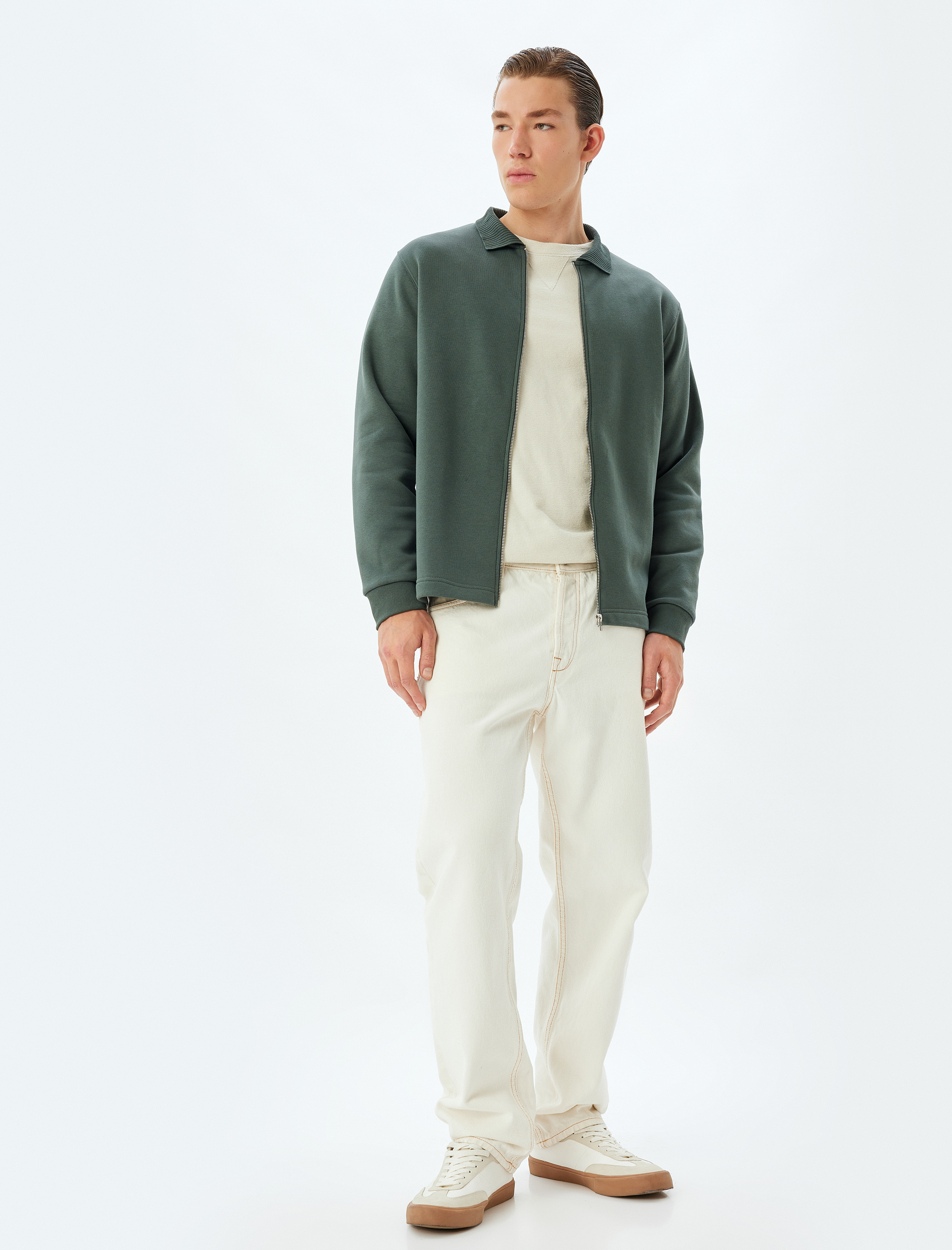   Basic Şardonlu Pamuk Karışımlı Fermuarlı Hırka