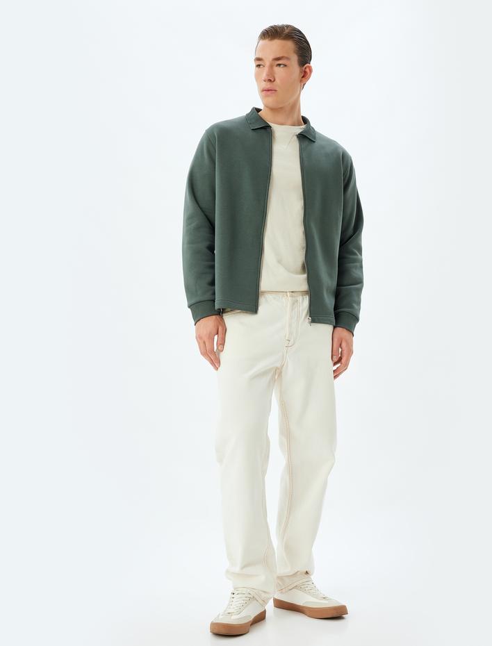  Basic Şardonlu Pamuk Karışımlı Fermuarlı Hırka