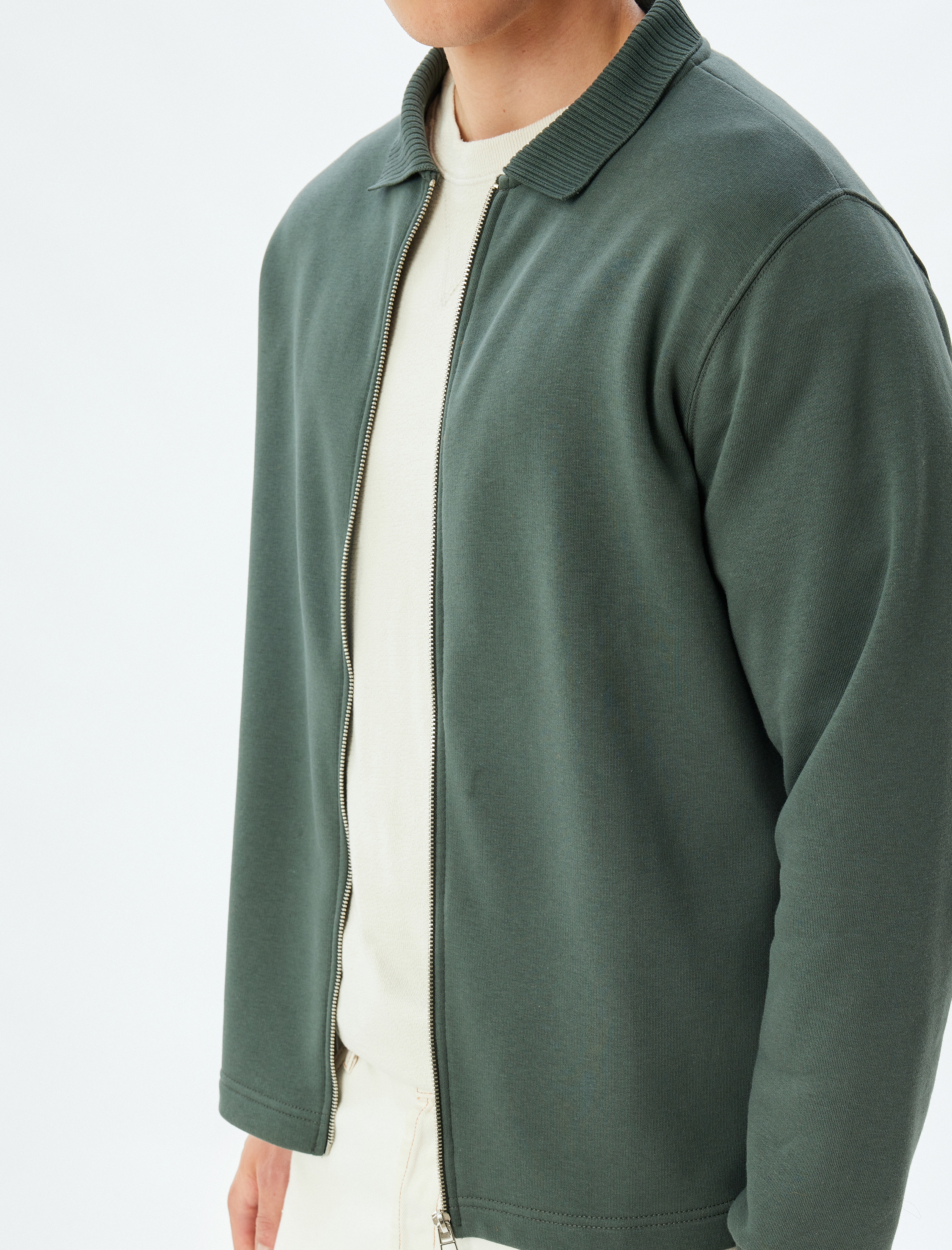   Basic Şardonlu Pamuk Karışımlı Fermuarlı Hırka