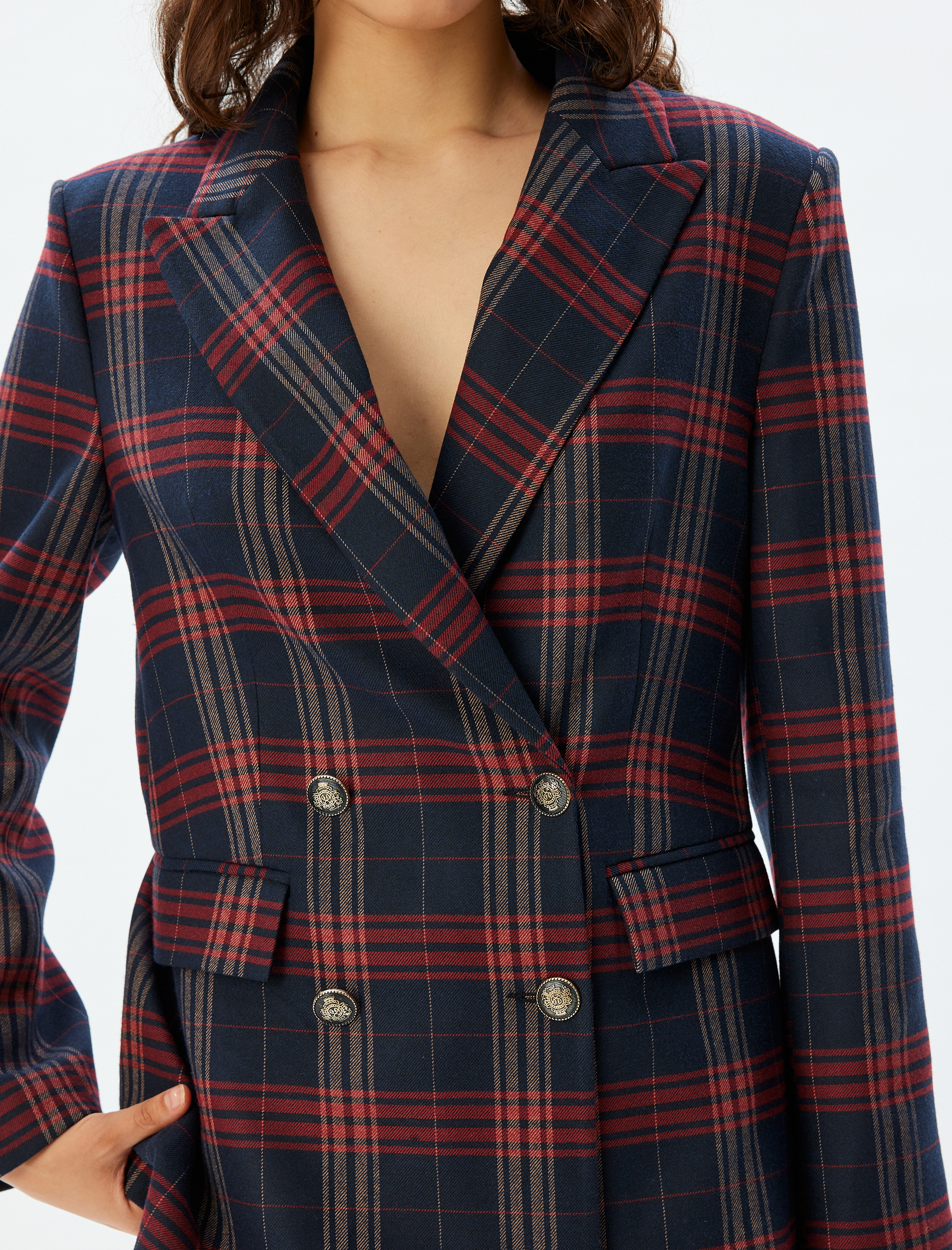   Kruvaze Blazer Ceket Kapaklı Cep Detaylı Kalça Boy