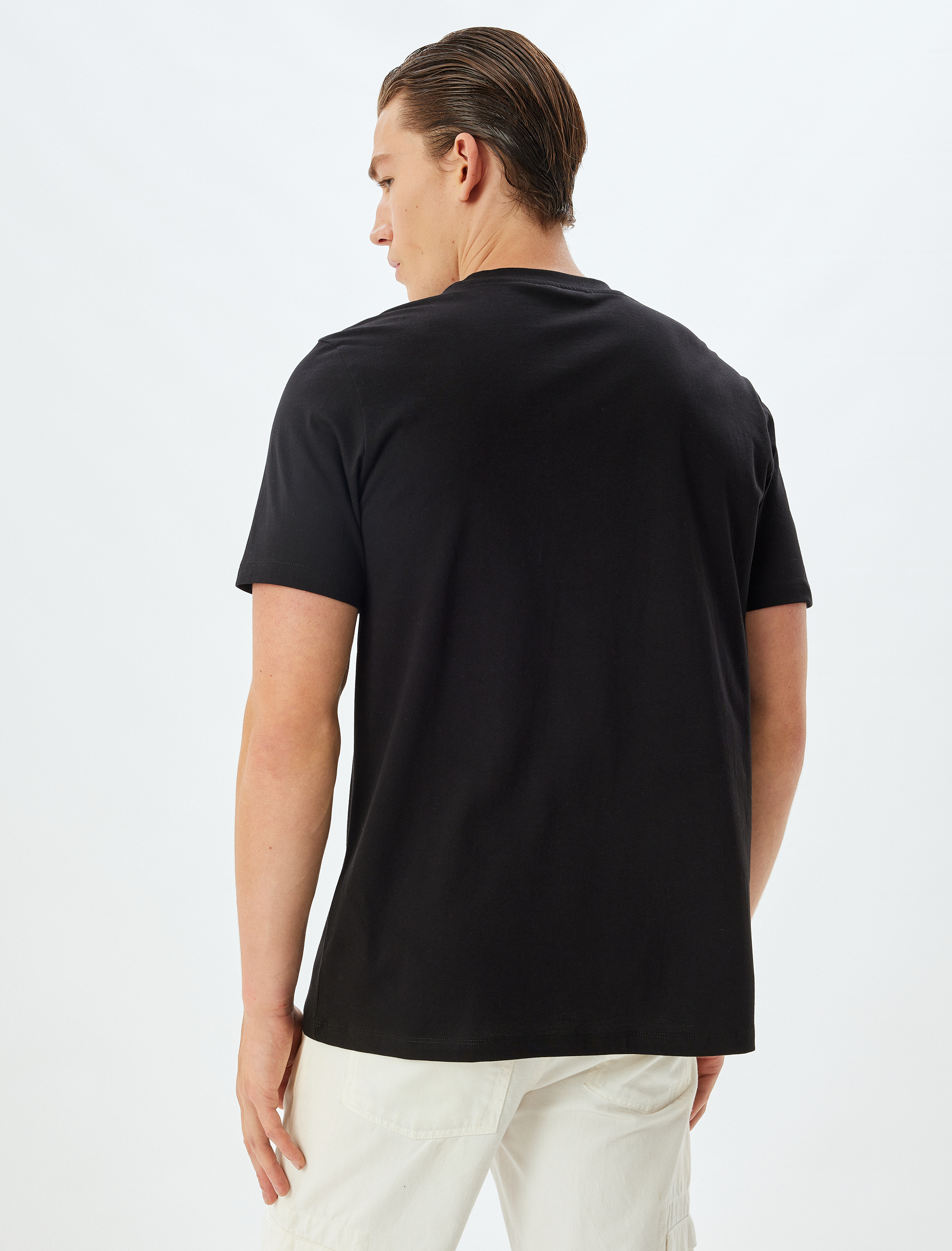   Bisiklet Yaka Kısa Kollu Pamuklu Slogan Baskılı Tişört