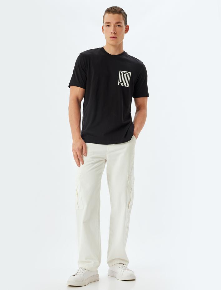  Bisiklet Yaka Kısa Kollu Pamuklu Slogan Baskılı Tişört