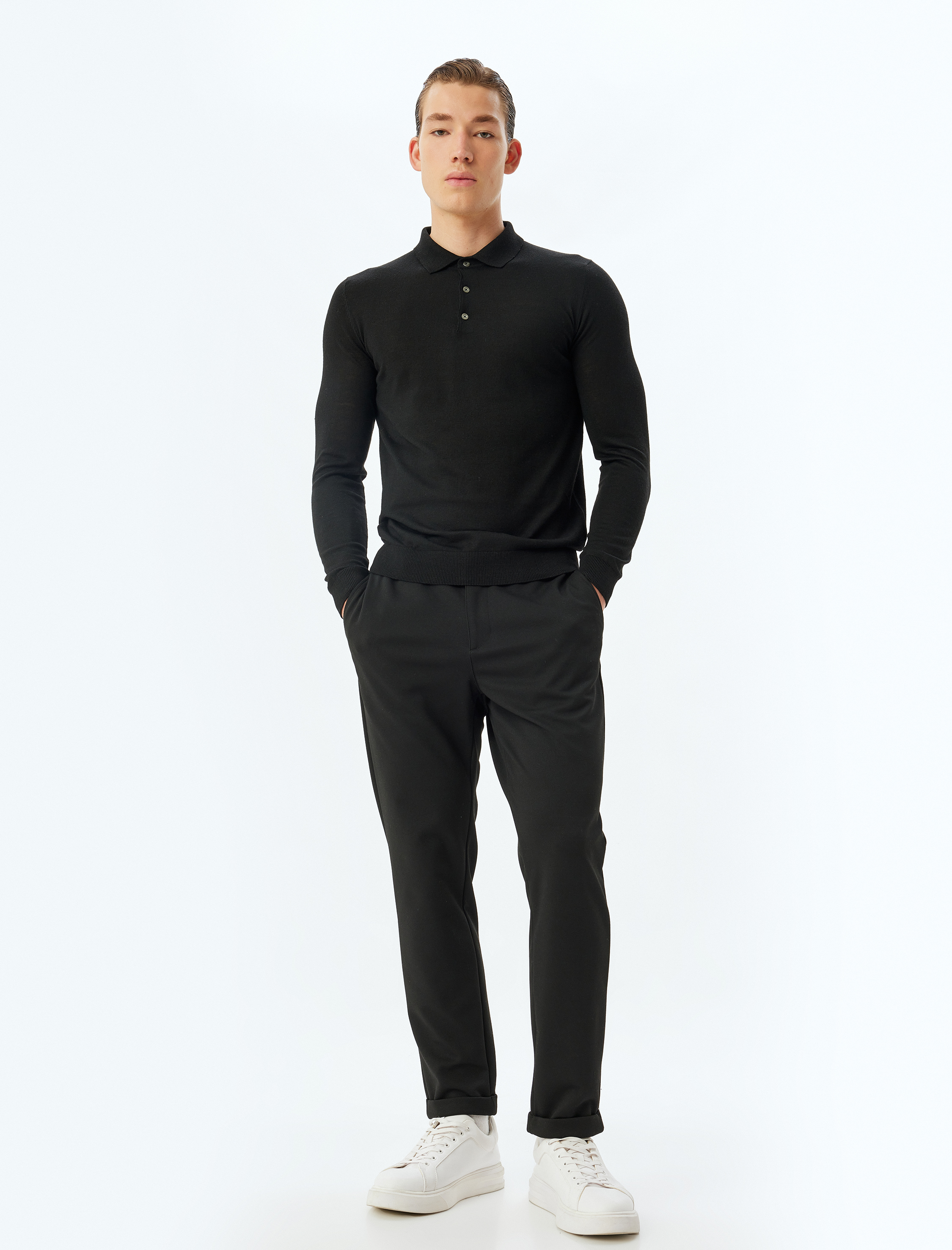 Triko Kazak Polo Yaka Basic Düğme Detaylı