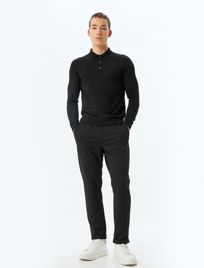  Triko Kazak Polo Yaka Basic Düğme Detaylı