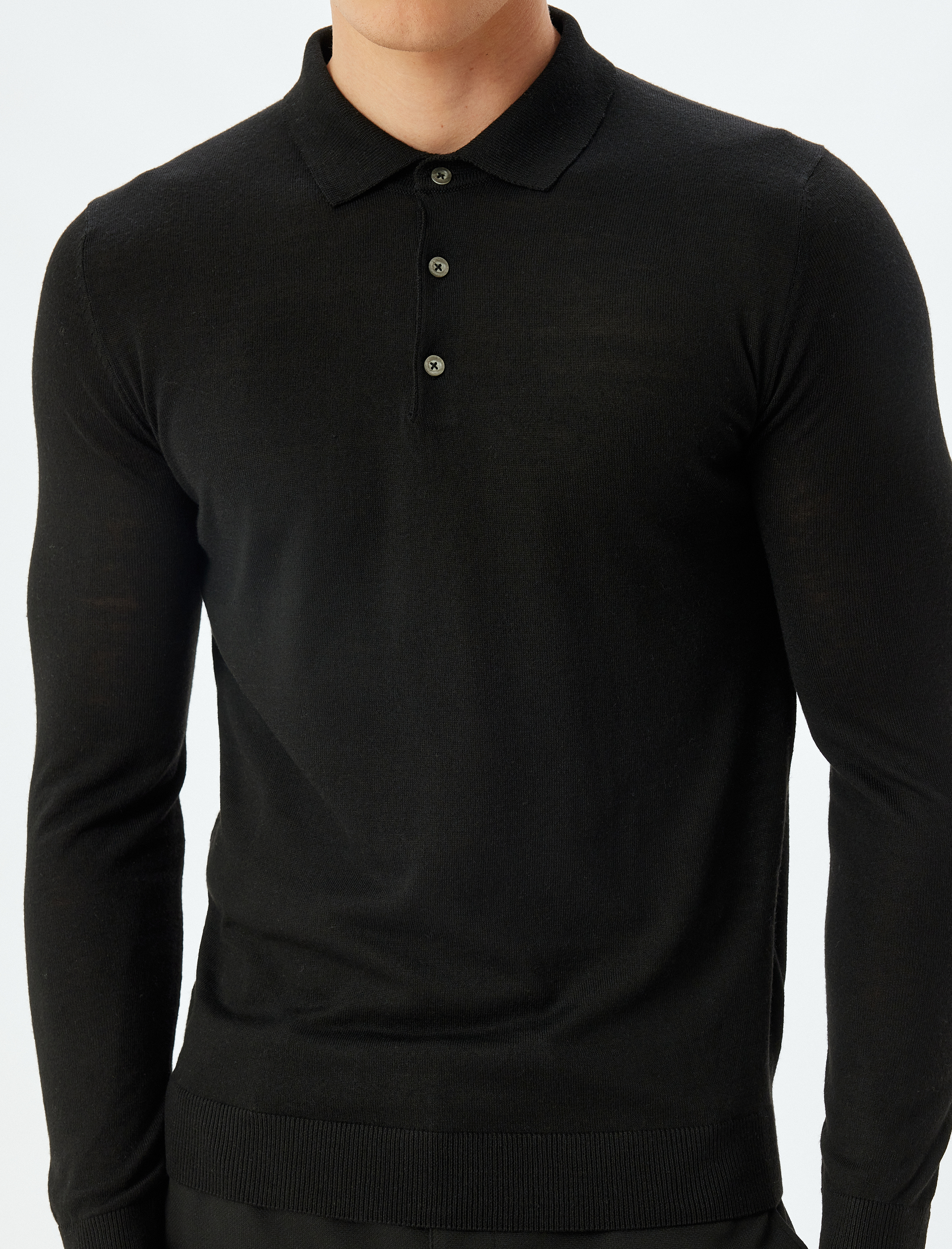 Triko Kazak Polo Yaka Basic Düğme Detaylı