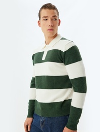 Triko Kazak Polo Yaka Düğme Detaylı