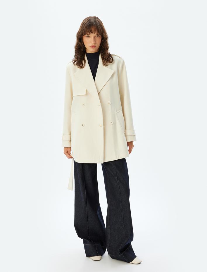  Kemerli Cepli Rahat Kalıp Kruvaze Trençkot