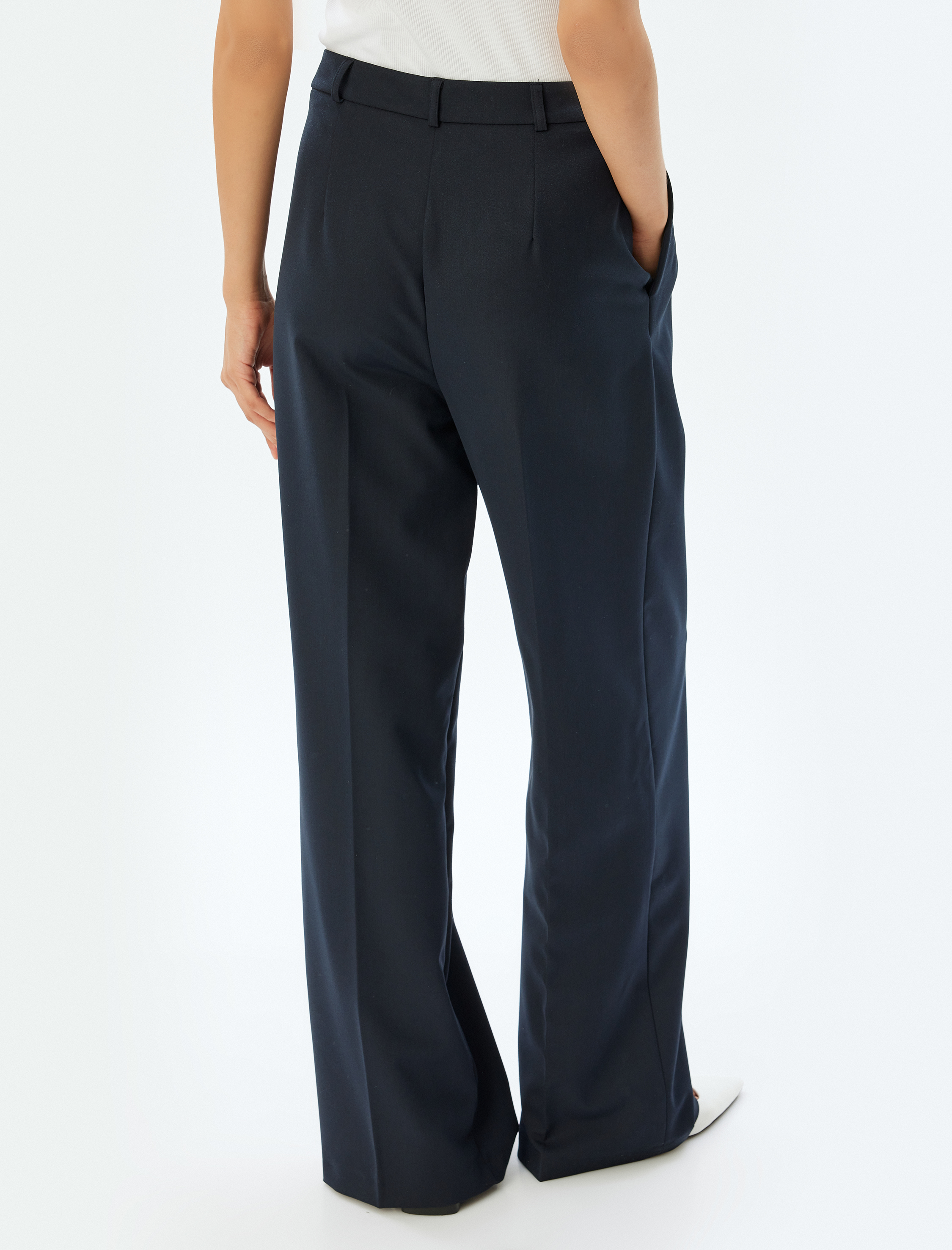   Kumaş Pileli Pantolon Bol Paça Cepli