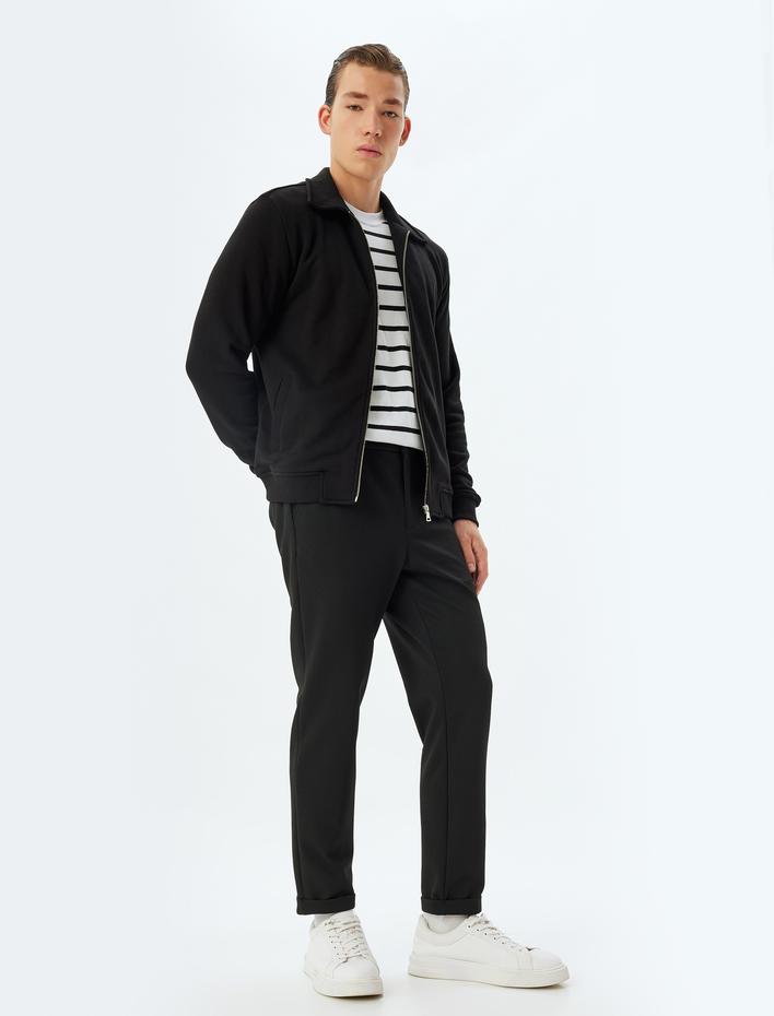  Fermuarlı Ceket Gömlek Yaka Uzun Kollu Cep Detaylı Pamuklu