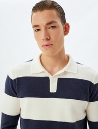 Triko Kazak Polo Yaka Düğme Detaylı