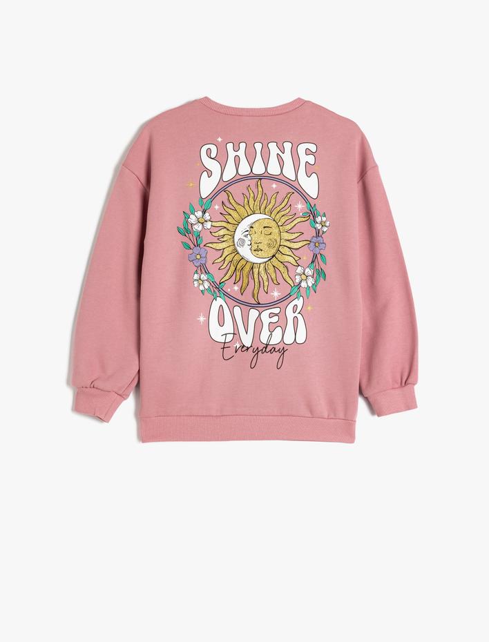 Kız Çocuk Sweatshirt Uzun Kollu Bisiklet Yaka Güneş Baskılı Şardonlu