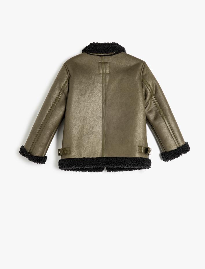 Kız Çocuk Biker Ceket Suni Deri Peluş Detaylı