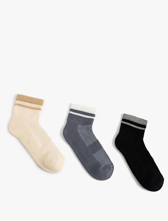 Kadın 3'lü Patik Çorap Seti Çok Renkli Şerit Desenli