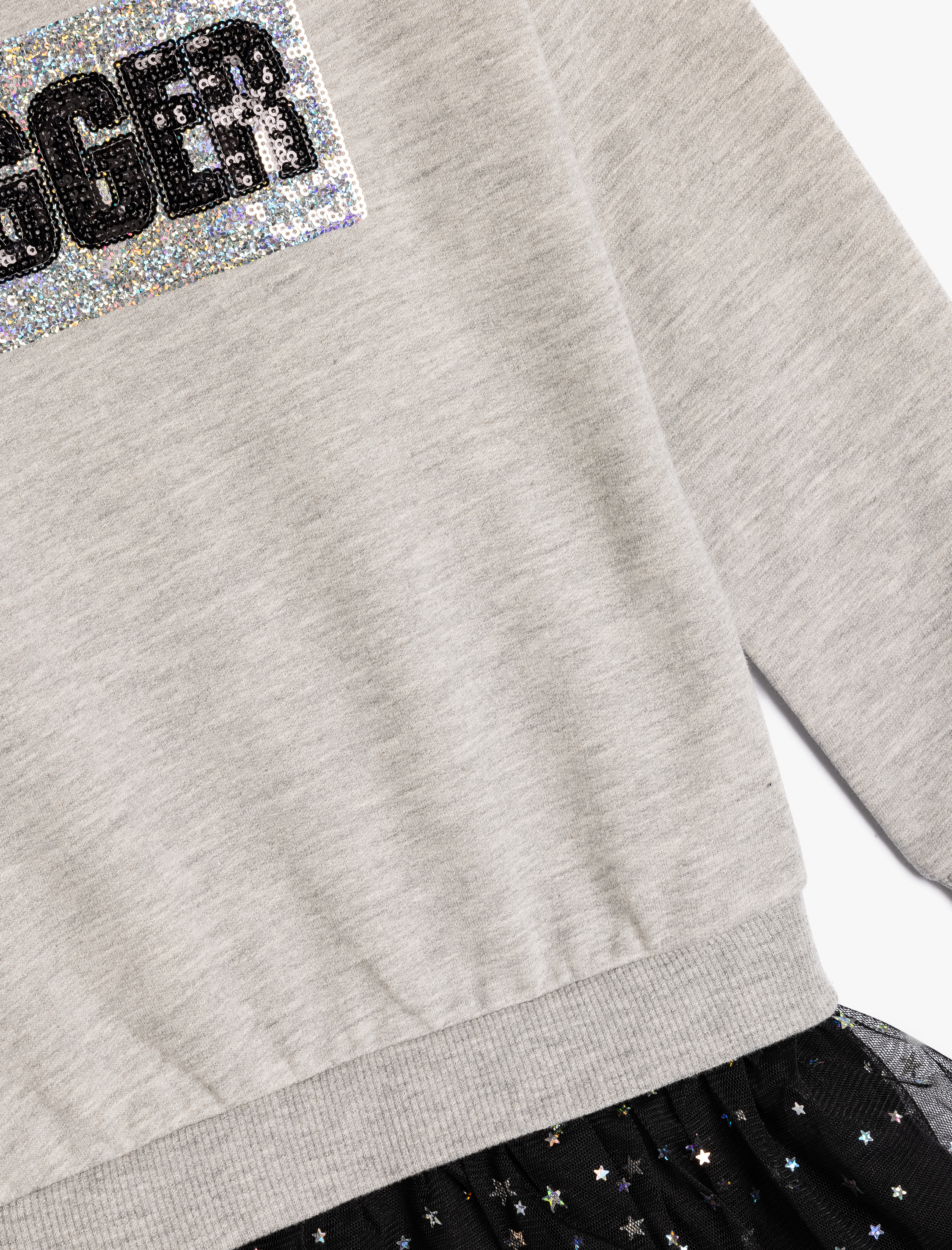 Kız Çocuk Yuvarlak Yaka Uzun Kollu Pullu Payetli Şardonlu Tütü Etekli Elbise