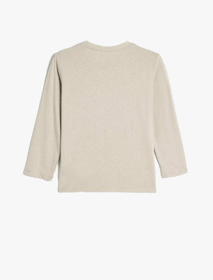 Erkek Çocuk Tişört Uzun Kollu Kaplan Baskılı Bisiklet Yaka