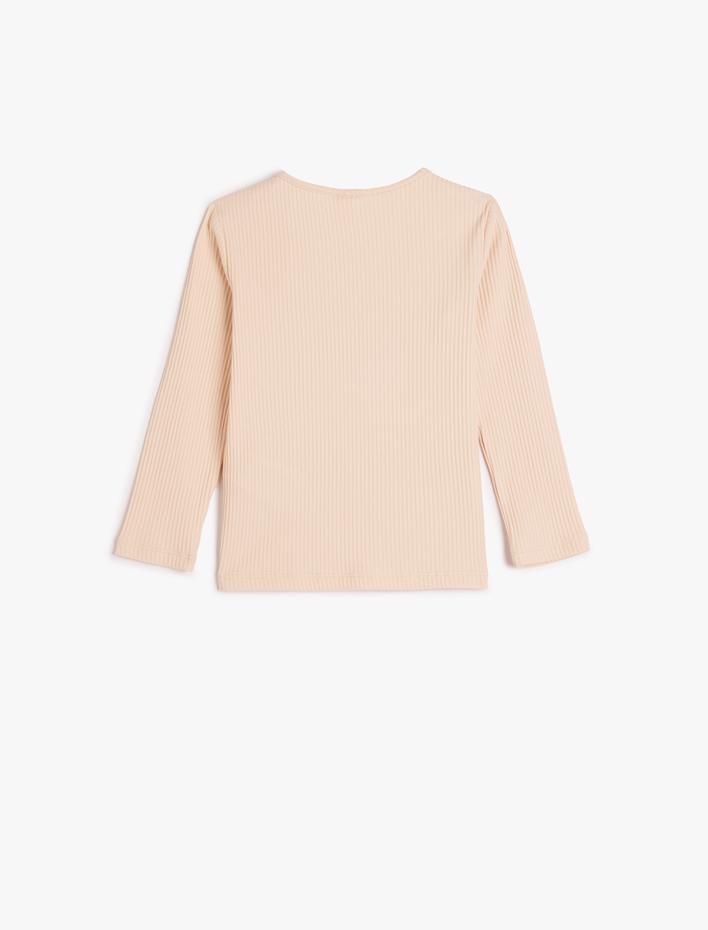 Kız Bebek Tişört Uzun Kollu Çiçek İşlemeli Bisiklet Yaka Pamuklu