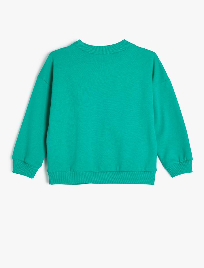 Kız Çocuk Slogan Baskılı Uzun Kollu Şardonlu Pamuklu Sweatshirt