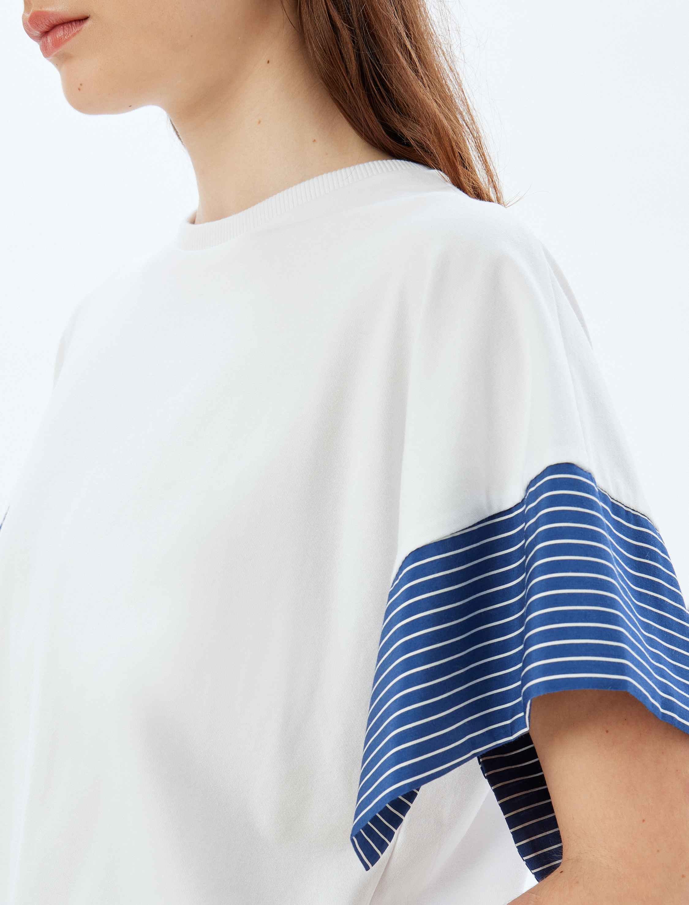   Renk Kontrastlı Kısa Kollu Bisiklet Yaka Pamuklu Çizgili Tişört