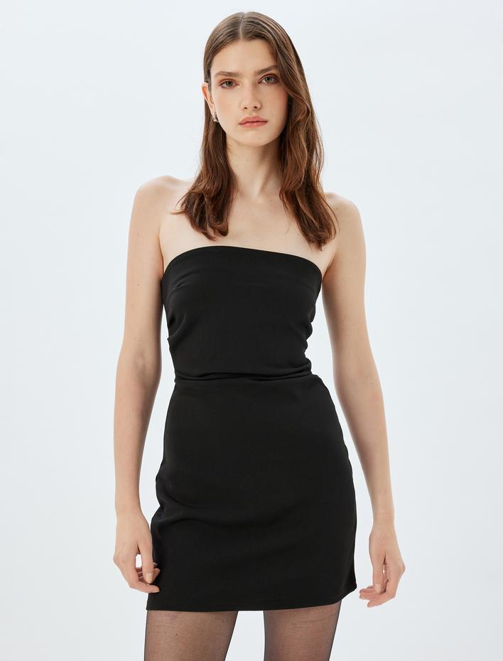  Krep Scuba Kumaş Slim Fit Mini Straplez Elbise