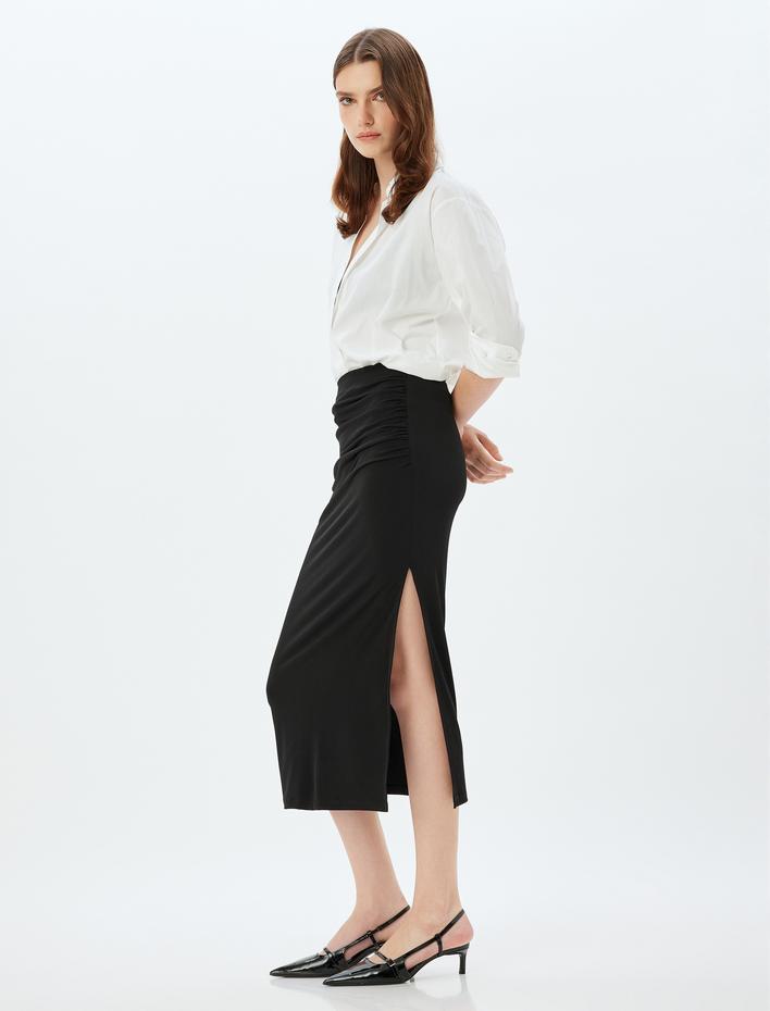  Kalem Etek  Drapeli Yandan Yırtmaç Detaylı Slim Fit