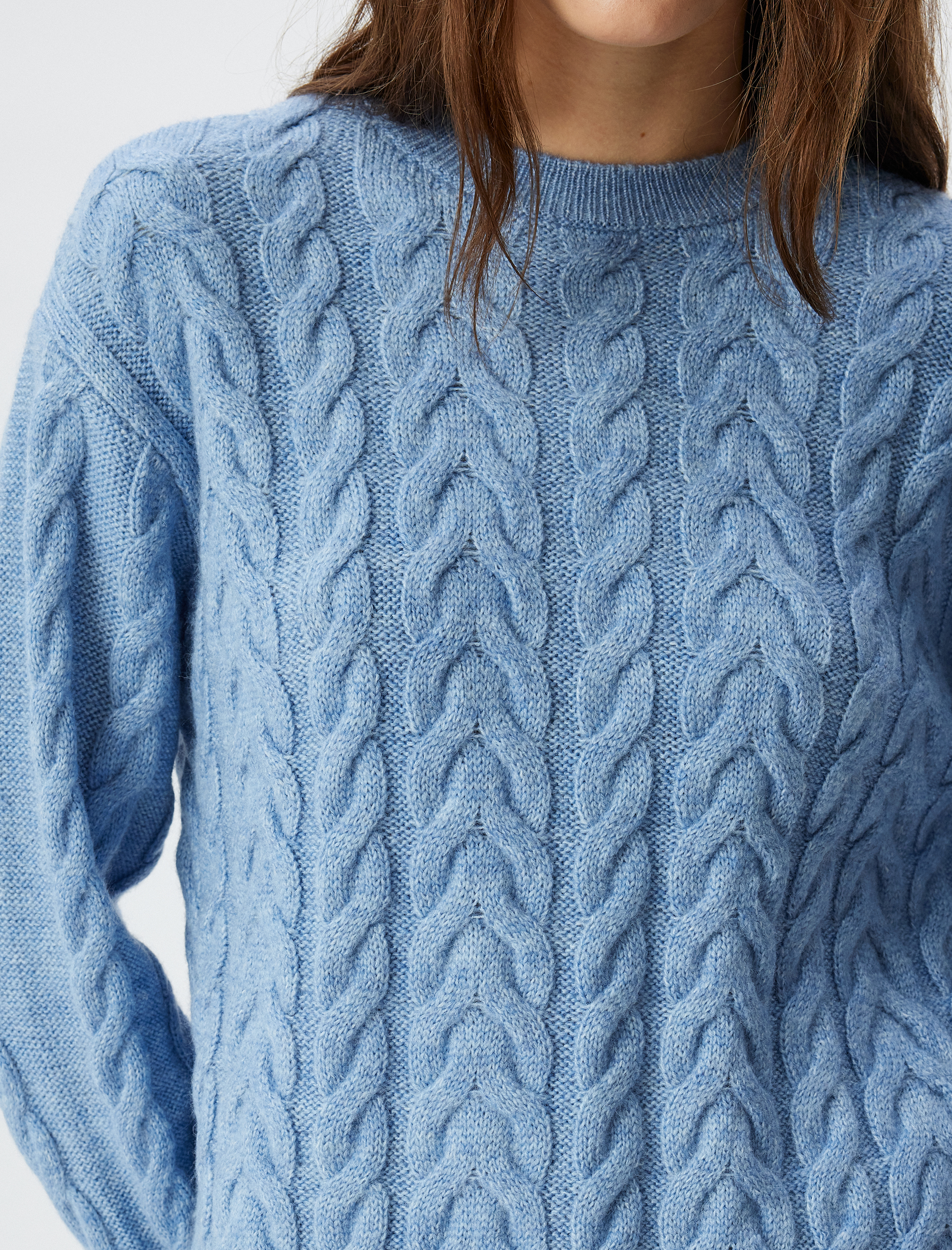   Örgü Kazak Saç Örgü Dokulu Uzun Kollu Bisiklet Yaka