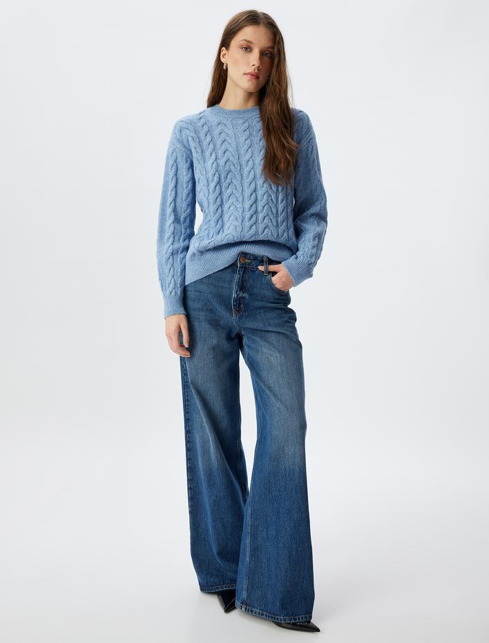  Örgü Kazak Saç Örgü Dokulu Uzun Kollu Bisiklet Yaka