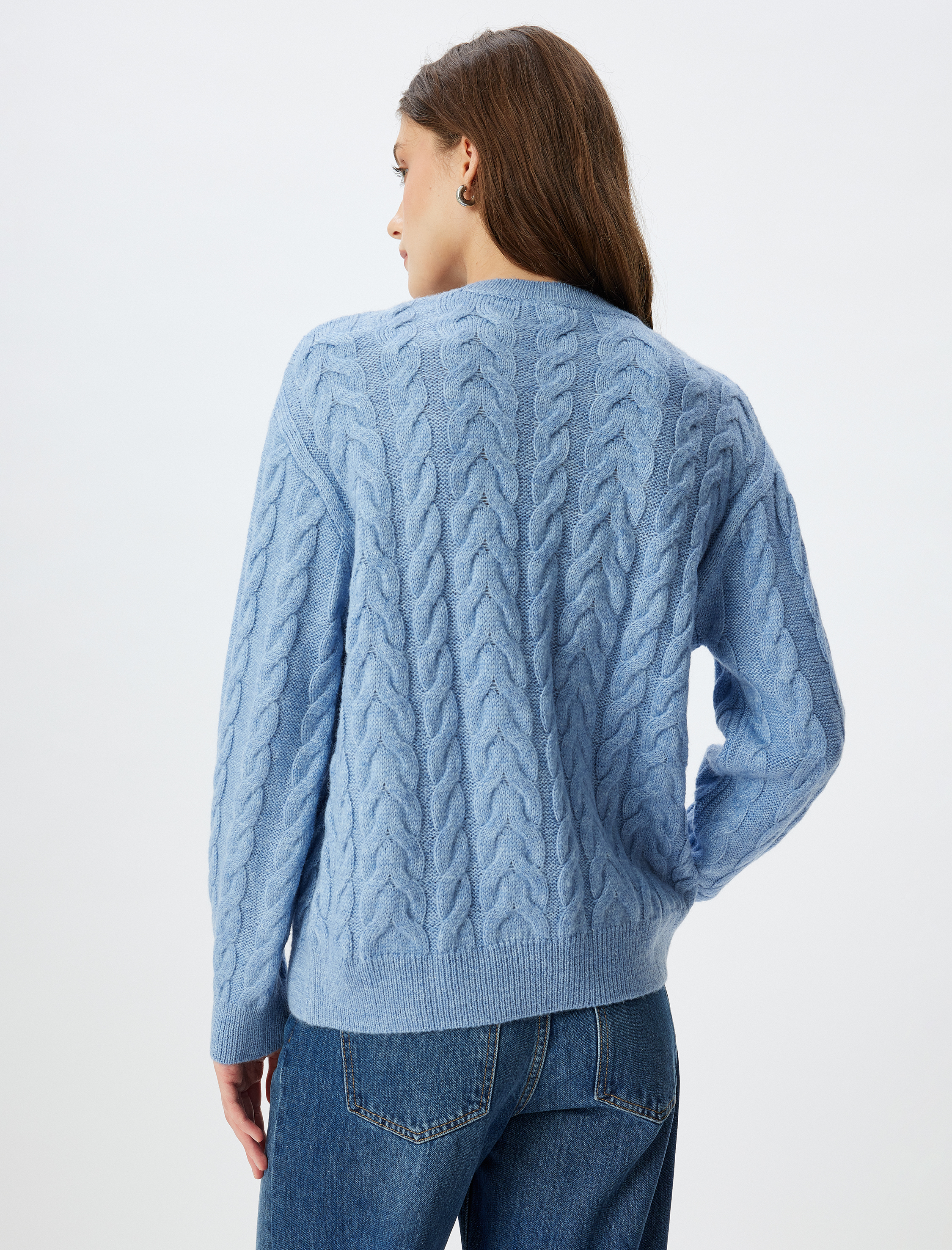   Örgü Kazak Saç Örgü Dokulu Uzun Kollu Bisiklet Yaka