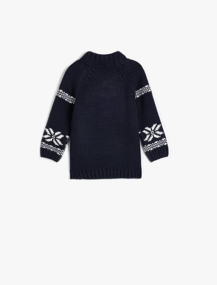 Erkek Bebek Kazak Geyik Desenli Uzun Kollu Düğme Detaylı