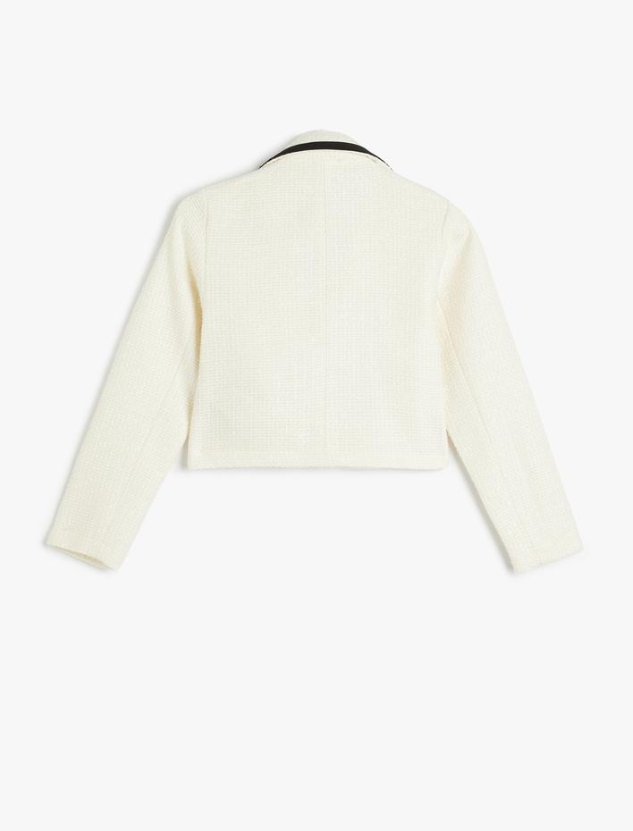 Kız Çocuk Tüvit Ceket Uzun Kollu Düğme Kapamalı Cep Detaylı Dokulu