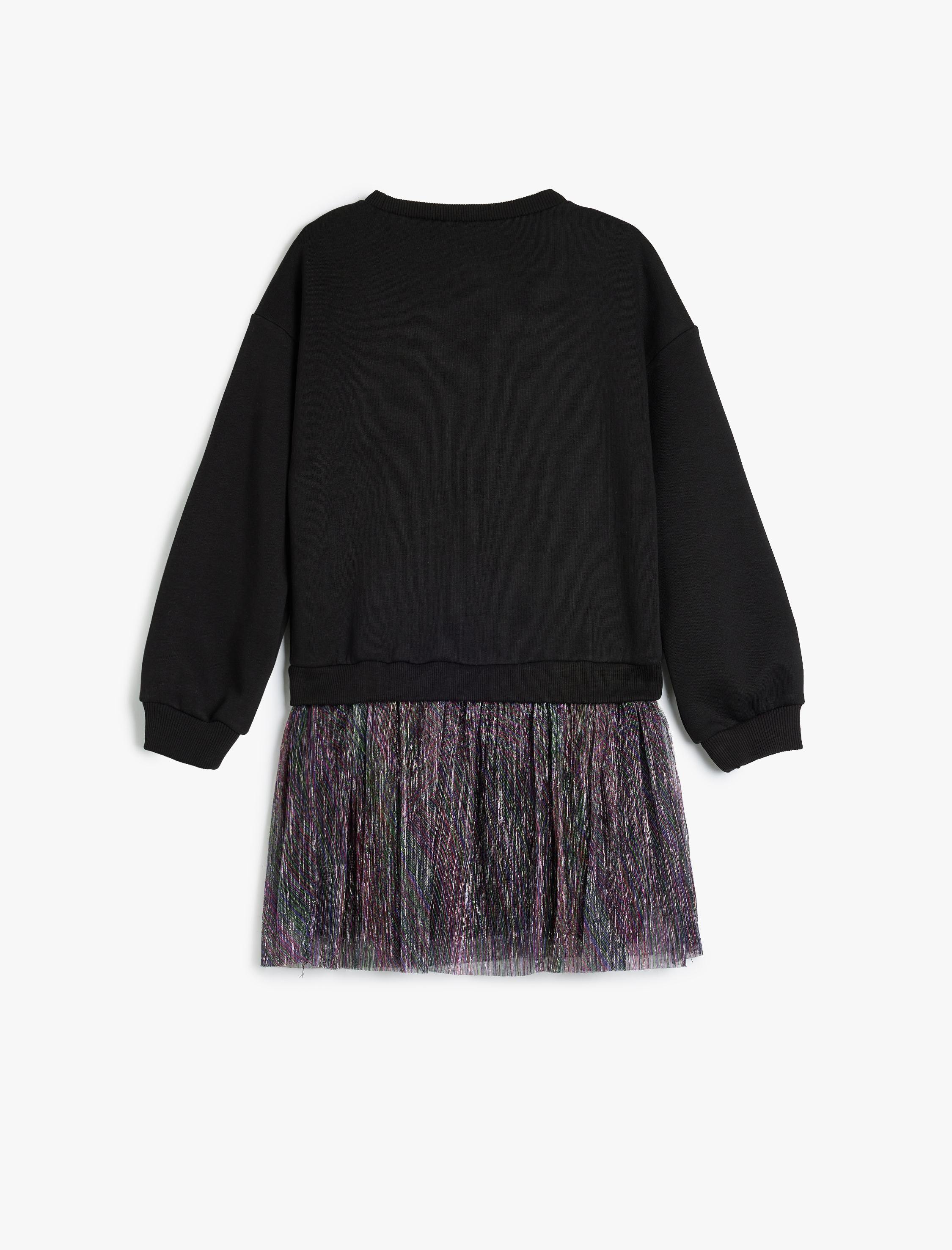  Kız Çocuk Kışlık Sweat Elbise Tütü Etekli Yuvarlak Yaka Uzun Kollu Pullu Payetli Şardonlu