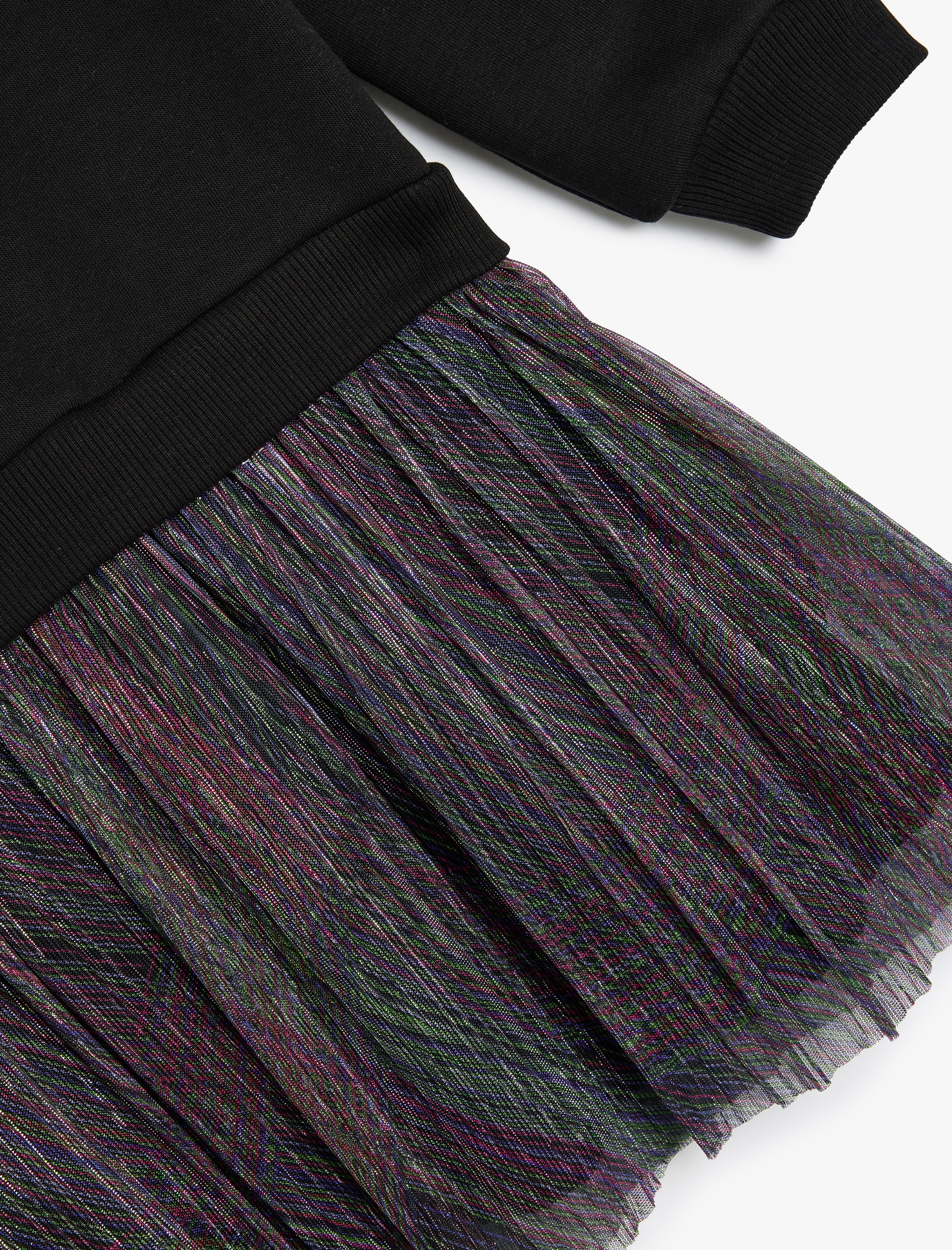  Kız Çocuk Kışlık Sweat Elbise Tütü Etekli Yuvarlak Yaka Uzun Kollu Pullu Payetli Şardonlu