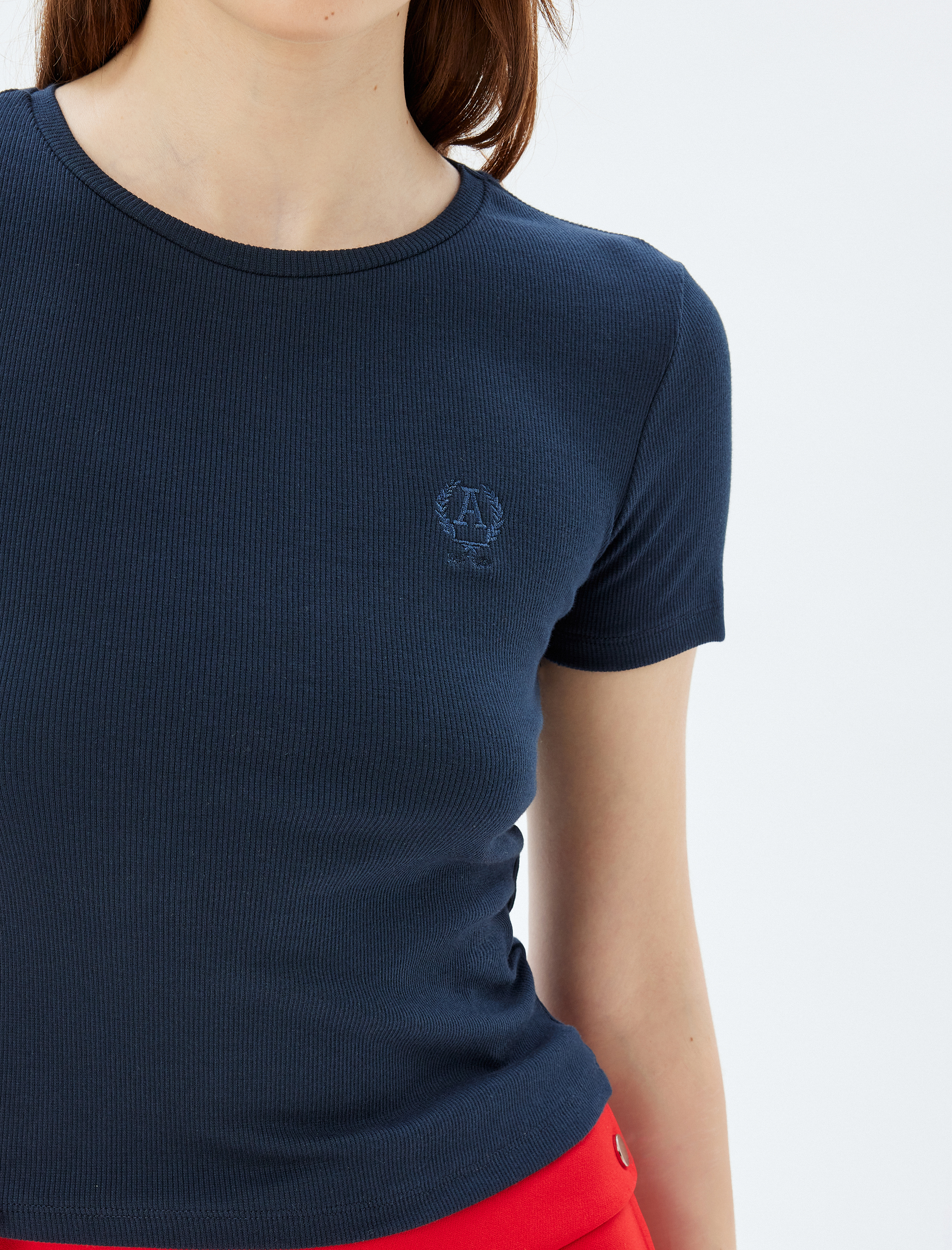 Kısa Kollu Bisiklet Yaka Pamuklu Slim Fit Basic Fitilli Tişört