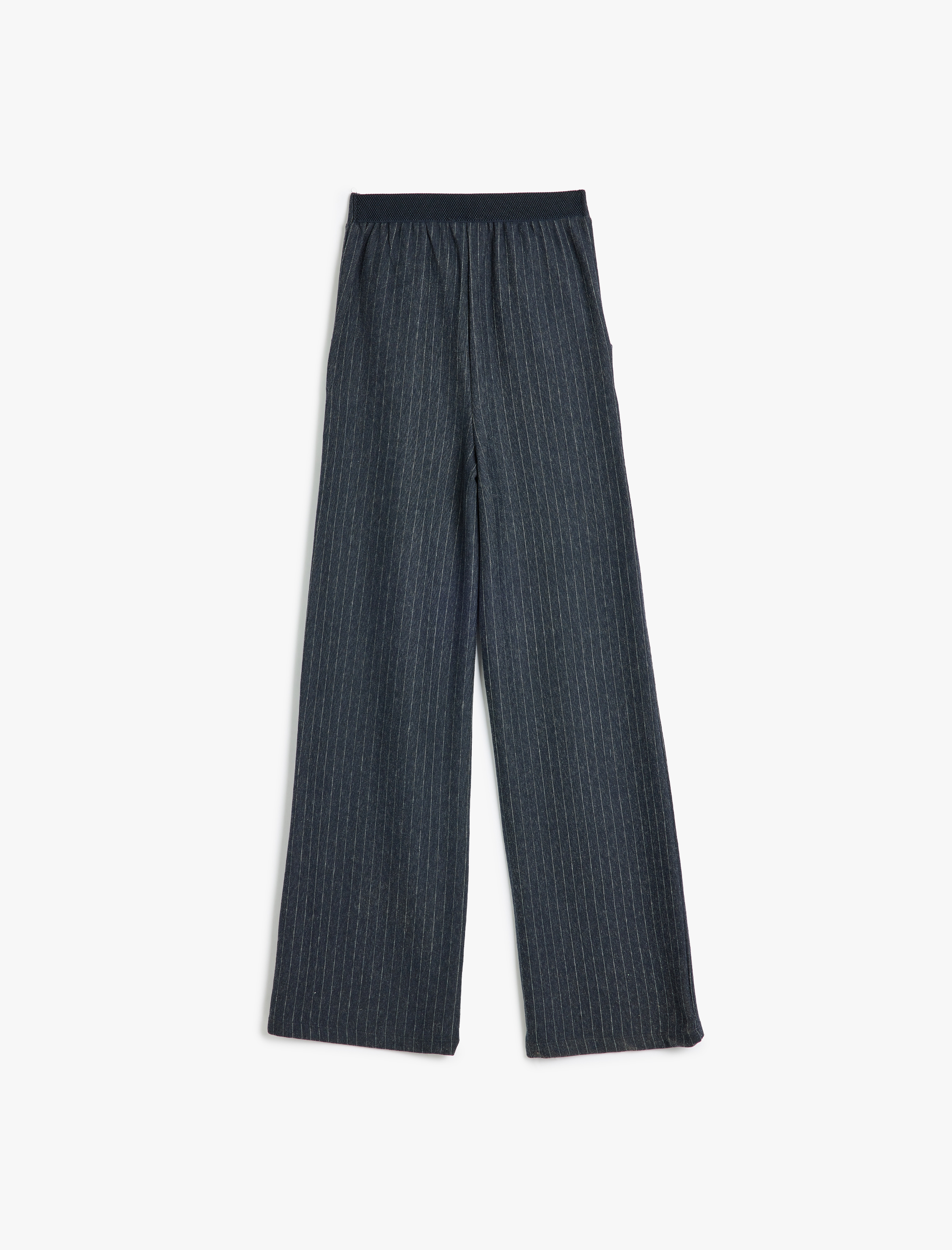 Kız Çocuk Beli Lastikli Cep Detaylı Çizgili Okul Pantolonu