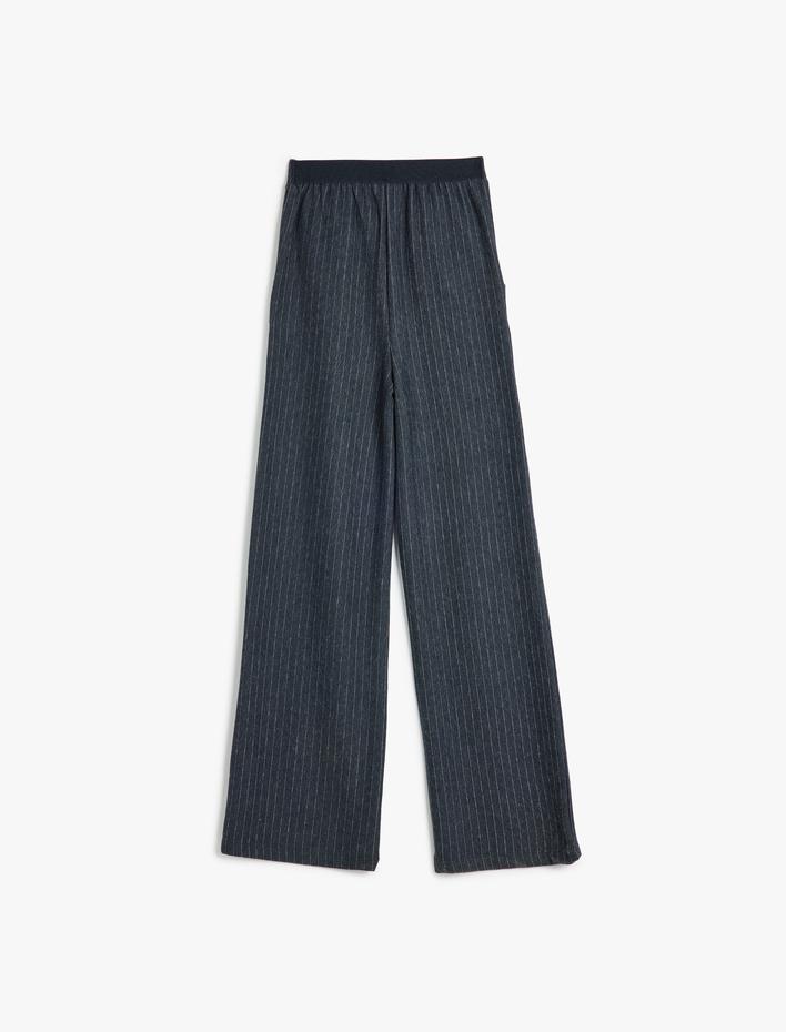 Kız Çocuk Beli Lastikli Cep Detaylı Çizgili Pantolon