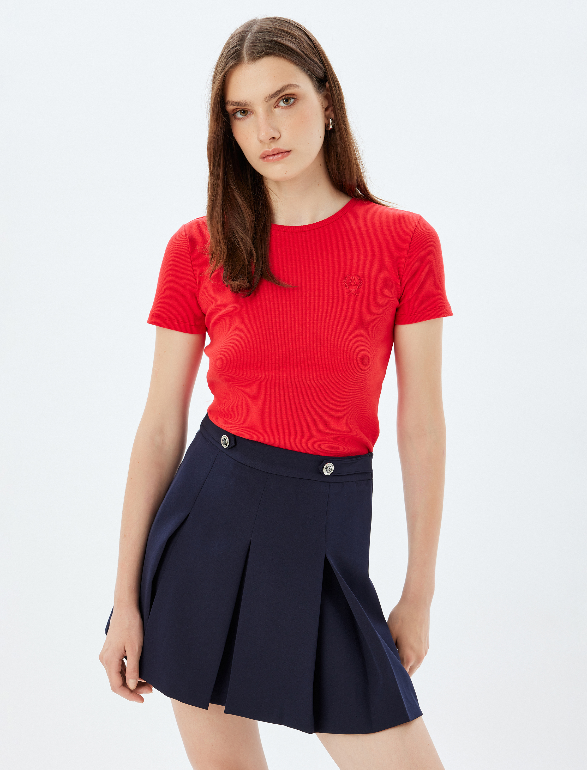 Kısa Kollu Bisiklet Yaka Pamuklu Slim Fit Basic Fitilli Tişört
