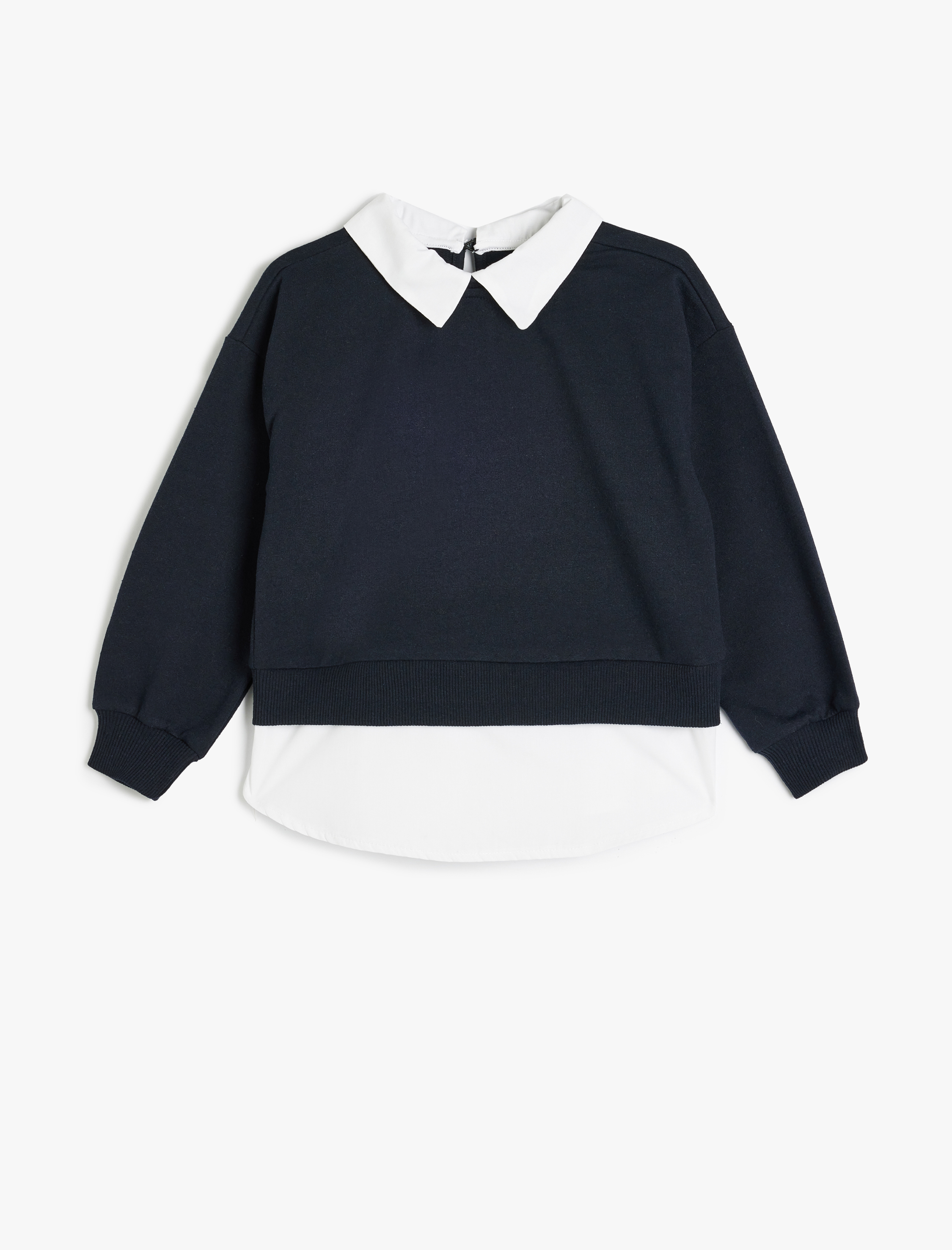 Kız Çocuk Çift Kumaş Detaylı Gömlek Yaka Sweatshirt