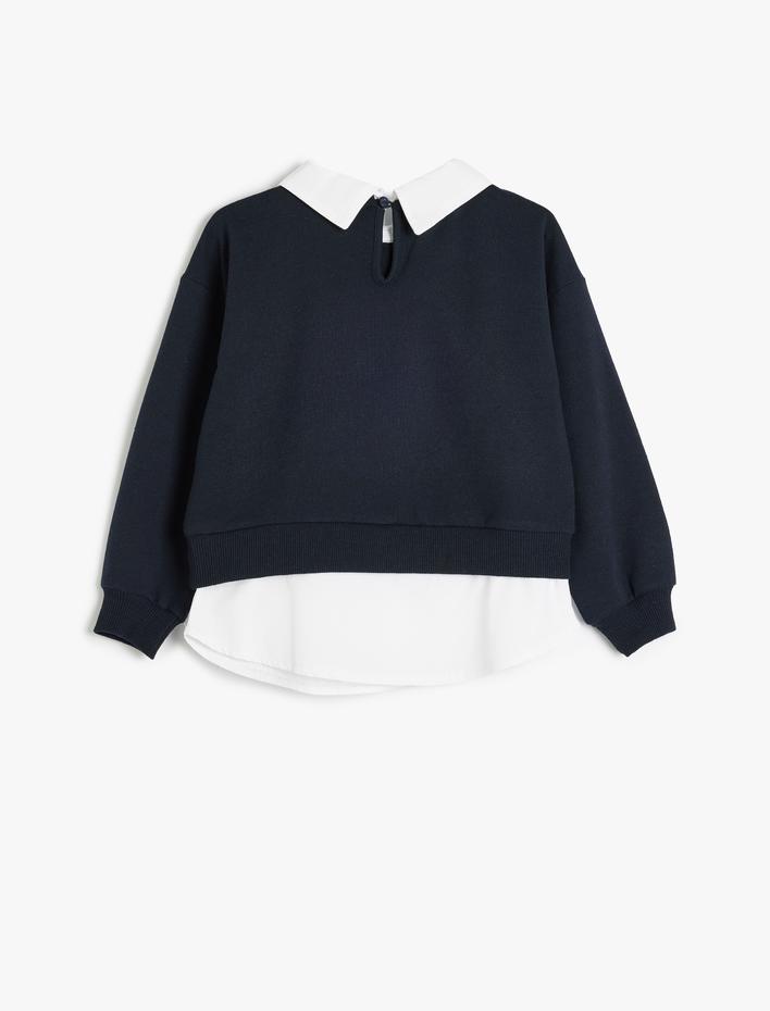 Kız Çocuk Gömlek Yaka Sweatshirt Çift Kumaş Detaylı