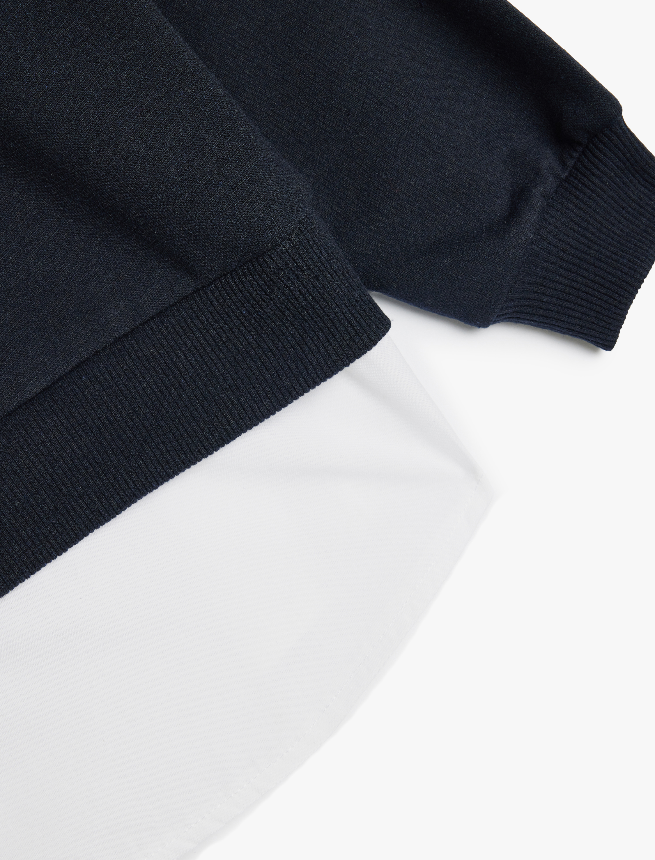  Kız Çocuk Çift Kumaş Detaylı Gömlek Yaka Sweatshirt