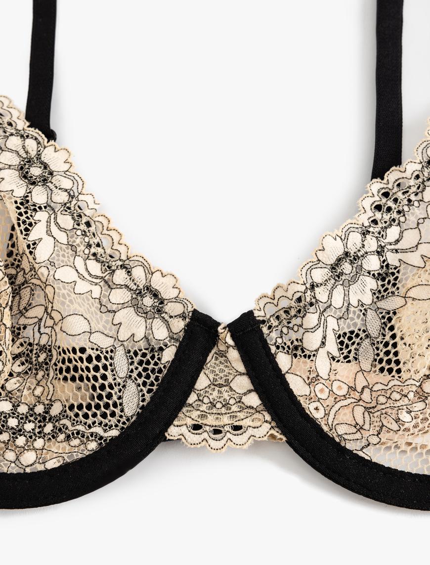   Floral Dantelli Sütyen Balenli Dolgusuz