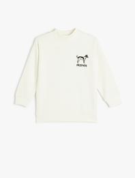 Sweatshirt Yarım Balıkçı Yaka Köpek Baskılı Dokulu