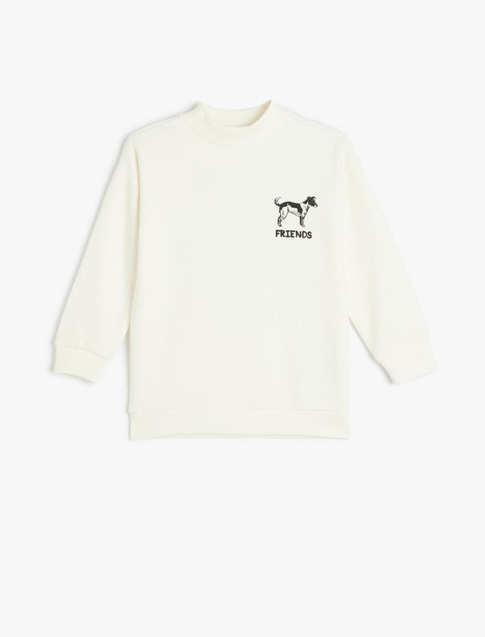 Erkek Çocuk Sweatshirt Yarım Balıkçı Yaka Köpek Baskılı Dokulu