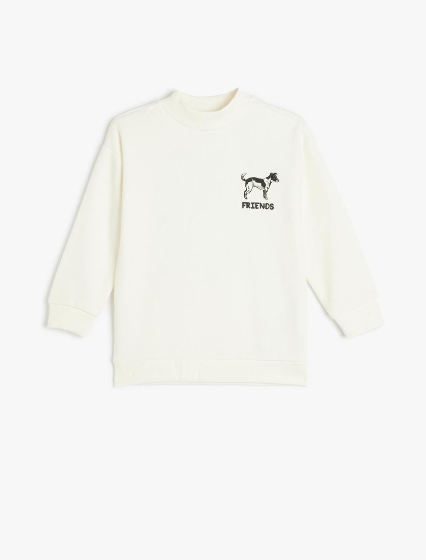  Erkek Çocuk Sweatshirt Yarım Balıkçı Yaka Köpek Baskılı Dokulu